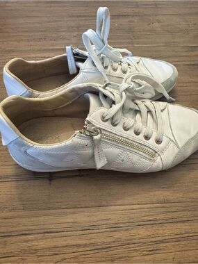 Geox Myria White Leather Lace-Up Sneakers with Side Zip